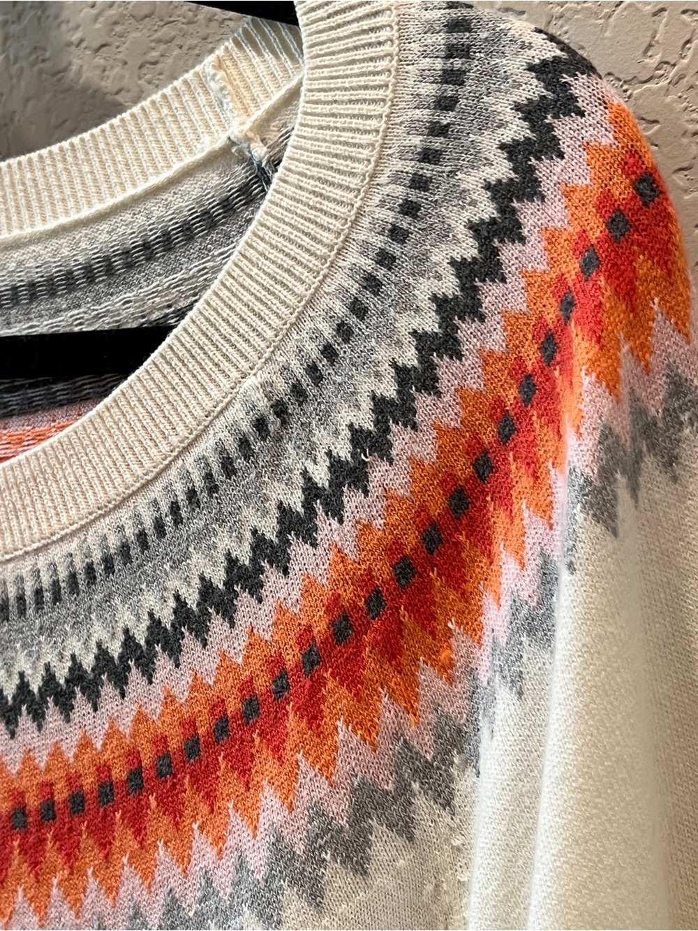 Talbots Reindeer Fair Isle Pullover Sweater Ivory Red Gray Lightweight Size XL - Picture 6 of 11